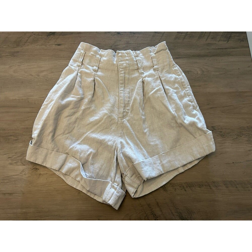 🌻Abercrombie & Fitch Paperbag Shorts Khaki High Rise Linen Blend Size XS